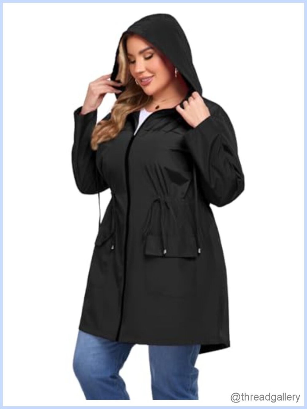 Plus Size Long Raincoat Lightweight Waterproof Hooded Windbreaker